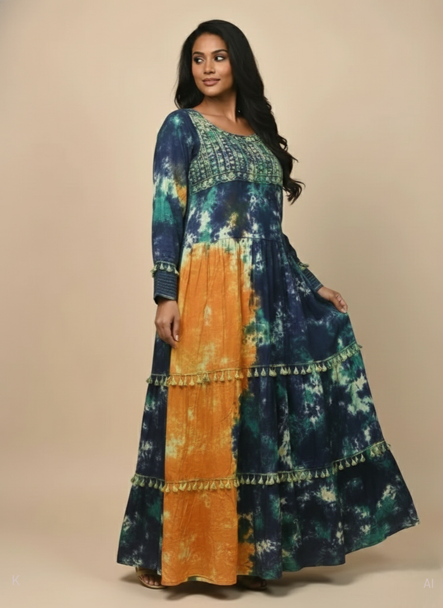 Multicolor Tie-Dye Kaftan Rayon Fabric MF-2446 DP