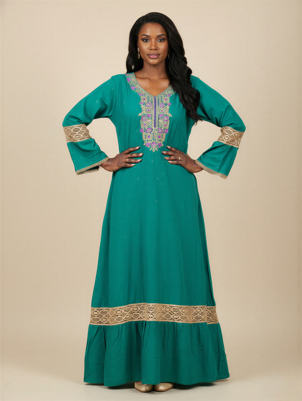 Emerald Green Embroidered Rayon Kaftan – Rayon Jacquard Butti PS-256-DP-RAYON