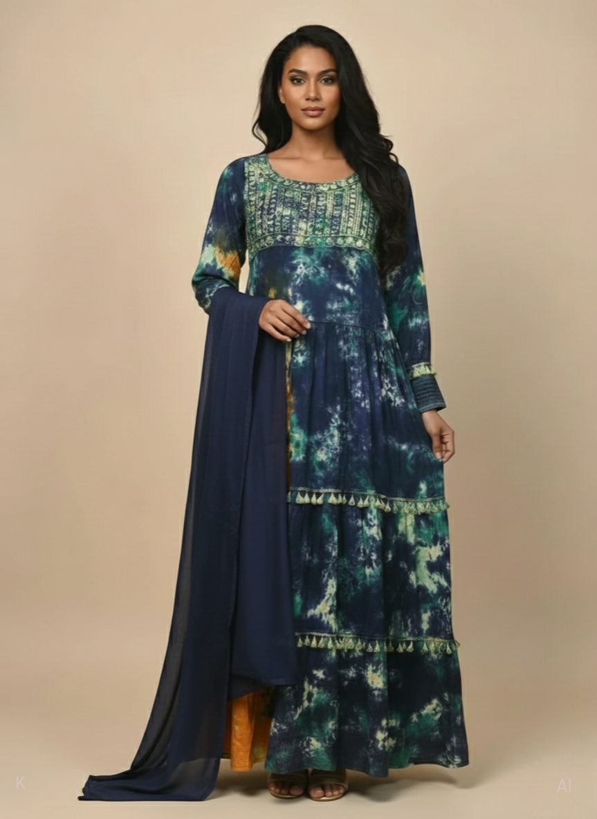 Multicolor Tie-Dye Kaftan Rayon Fabric MF-2446 DP