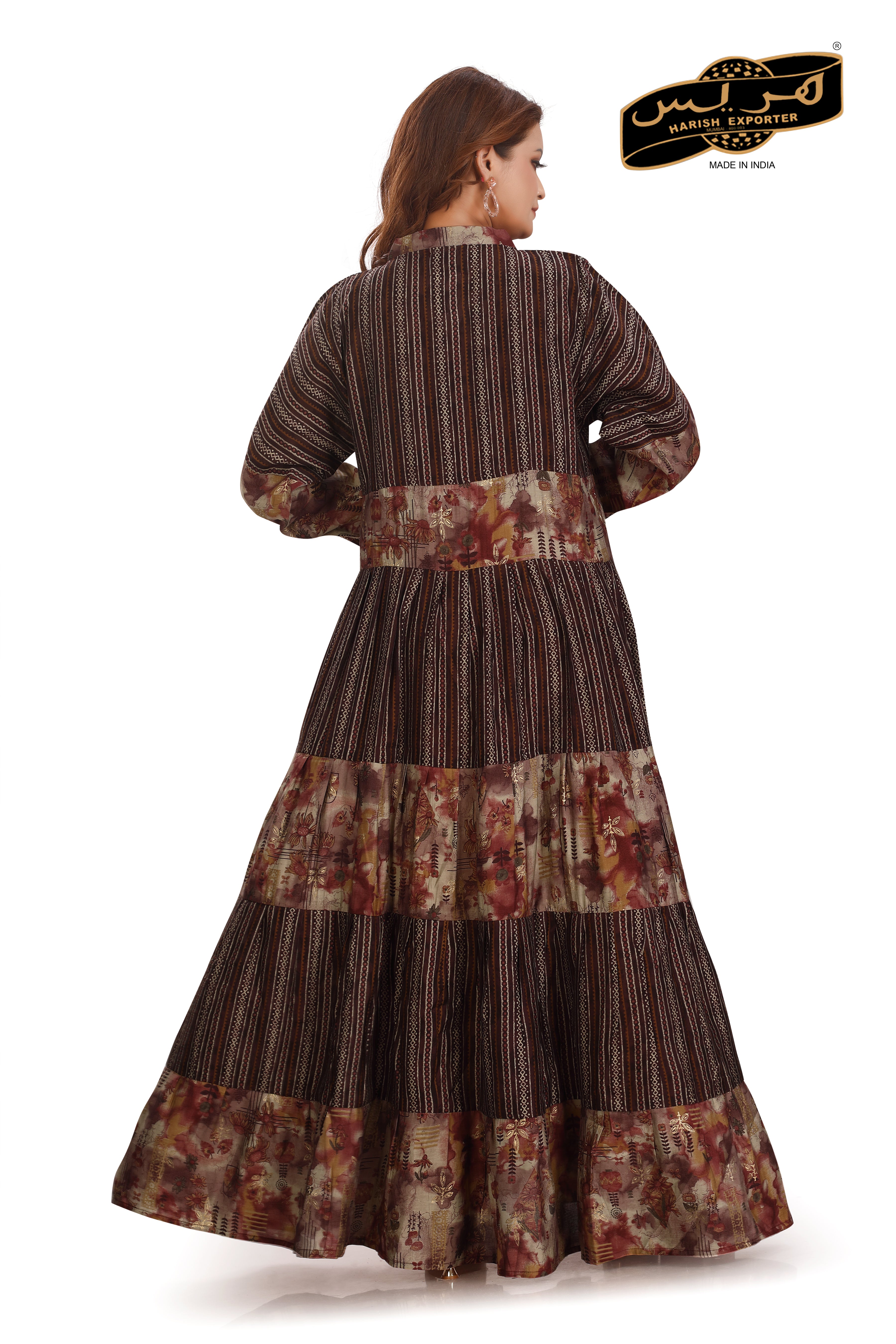 Polyester Cotton Dark Brown Kaftan Dress - Chic & Comfortable AM-230