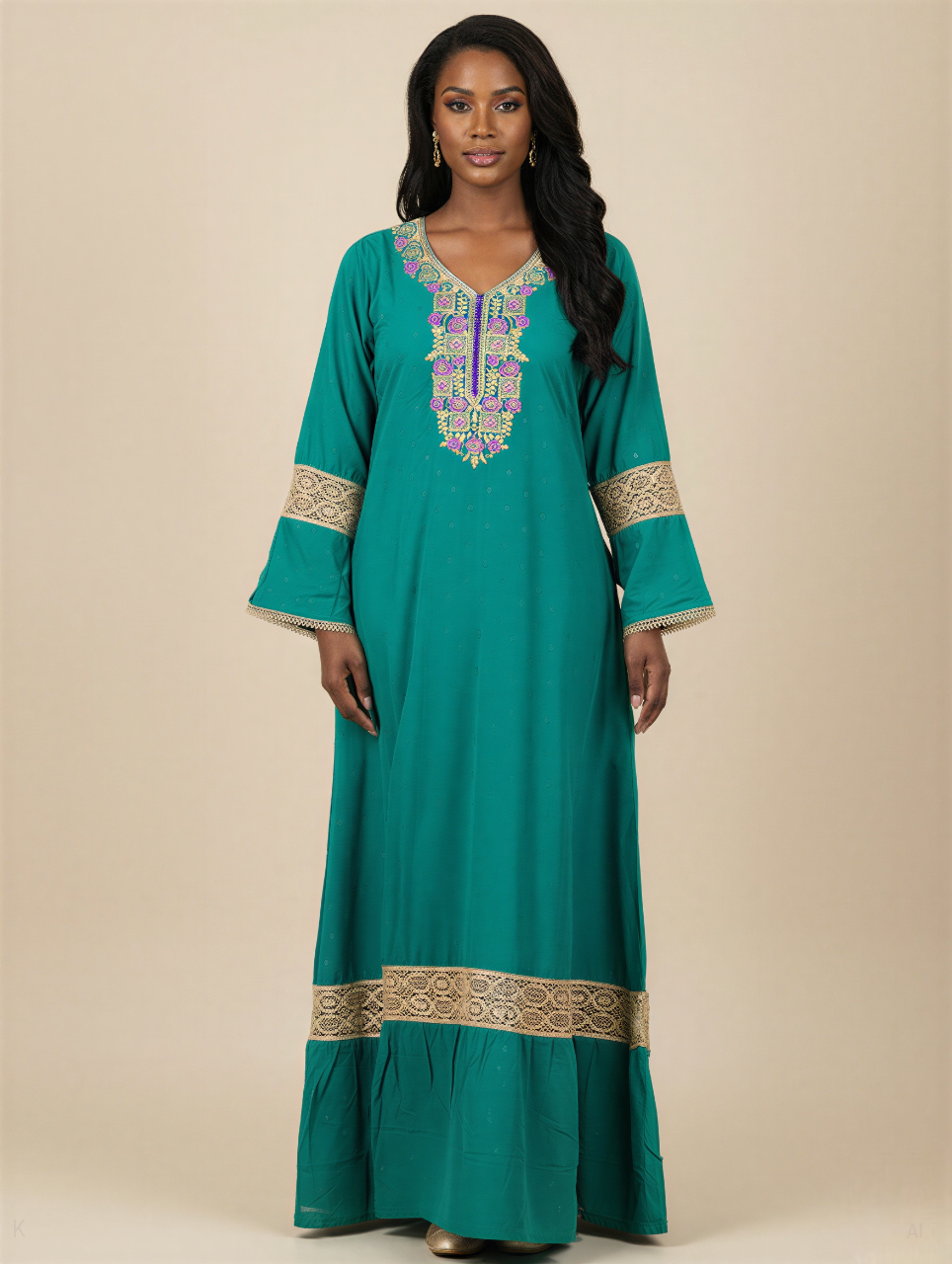 Emerald Green Embroidered Rayon Kaftan – Rayon Jacquard Butti PS-256-DP-RAYON