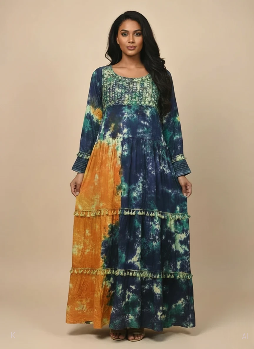Multicolor Tie-Dye Kaftan Rayon Fabric MF-2446 DP
