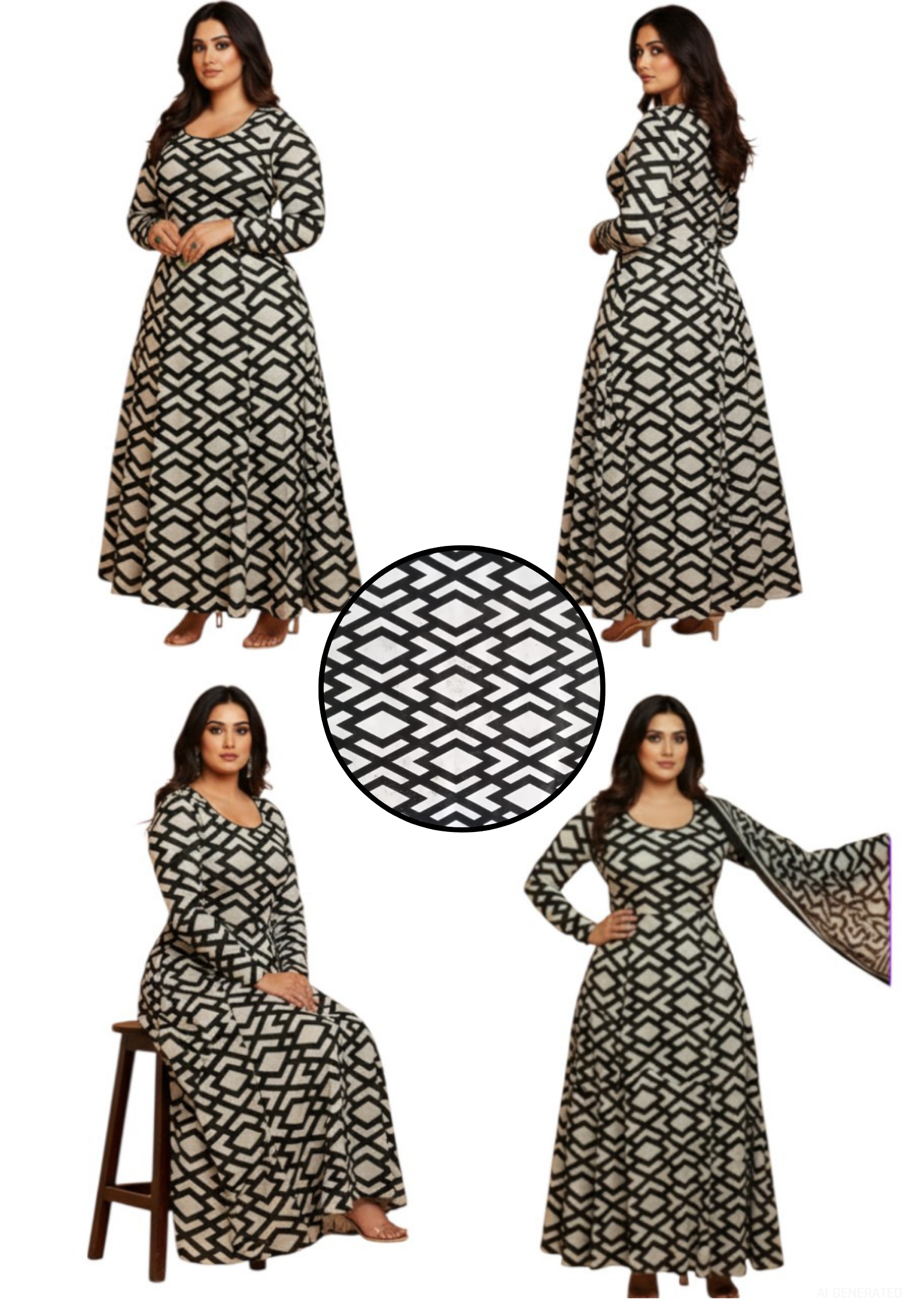 Black & White Geometric Printed Cotton Fabric With Dupatta
