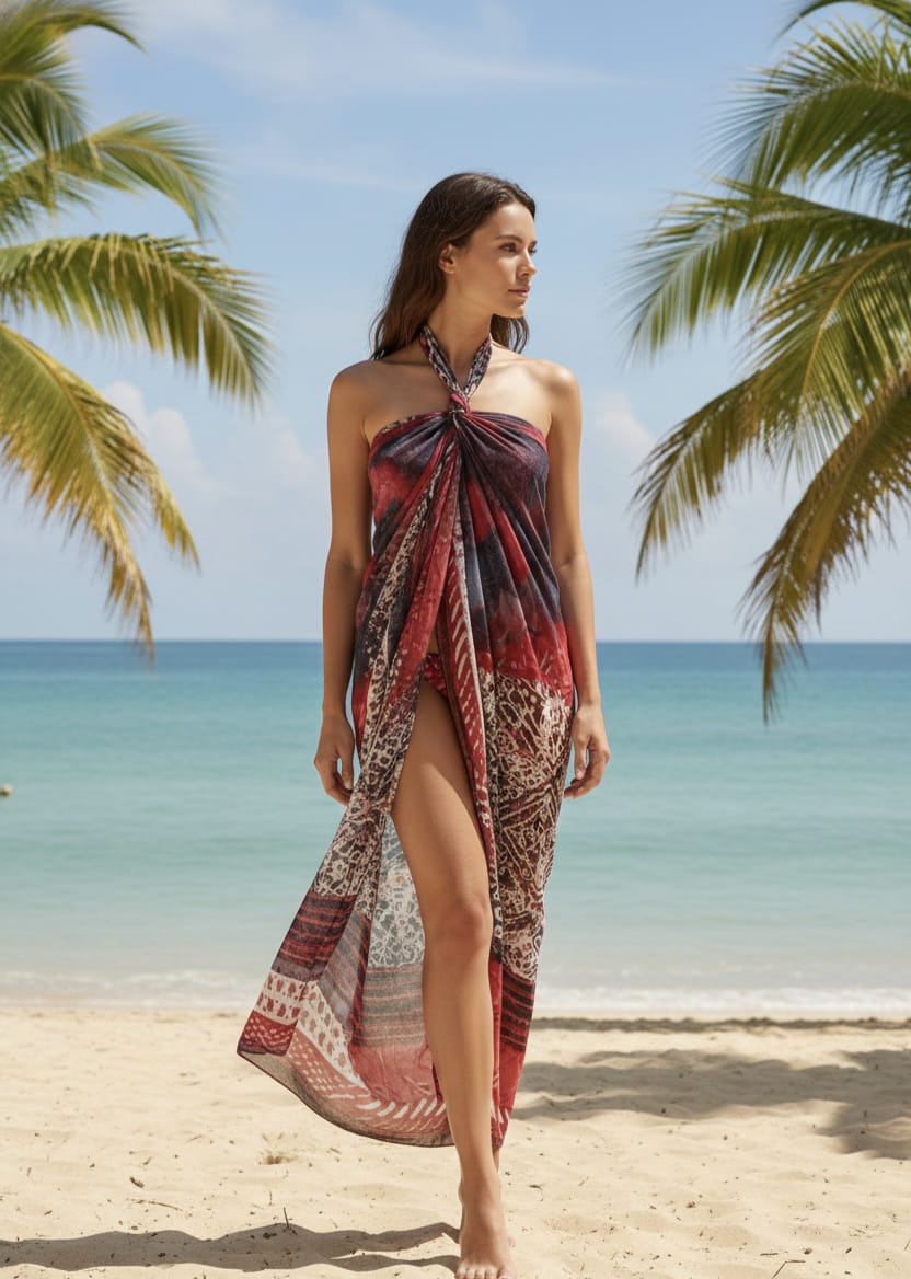 Red and Black Tropical Beach Sarong